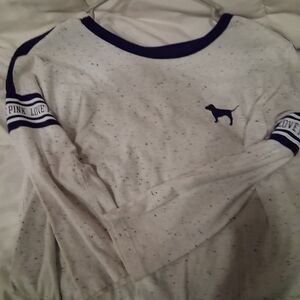 PINK Victoria's Secret White and Blue Long Sleeve Tee